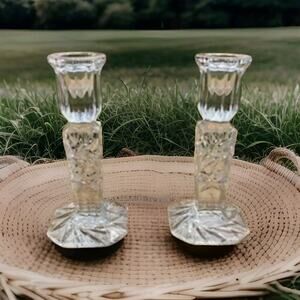 Crystal Candle Stick Holders Violetta VCZ1 Handcut 6"Tall Set of 2 Vtg Elegant
